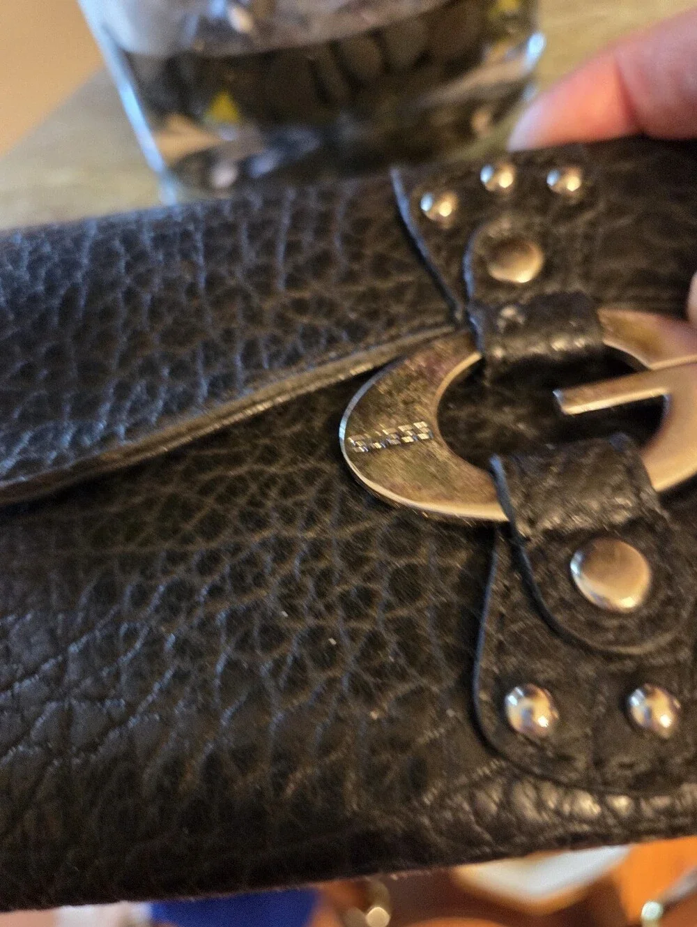 Guess Black Leather Women's Clutch Wallet with Silver Hardware Good